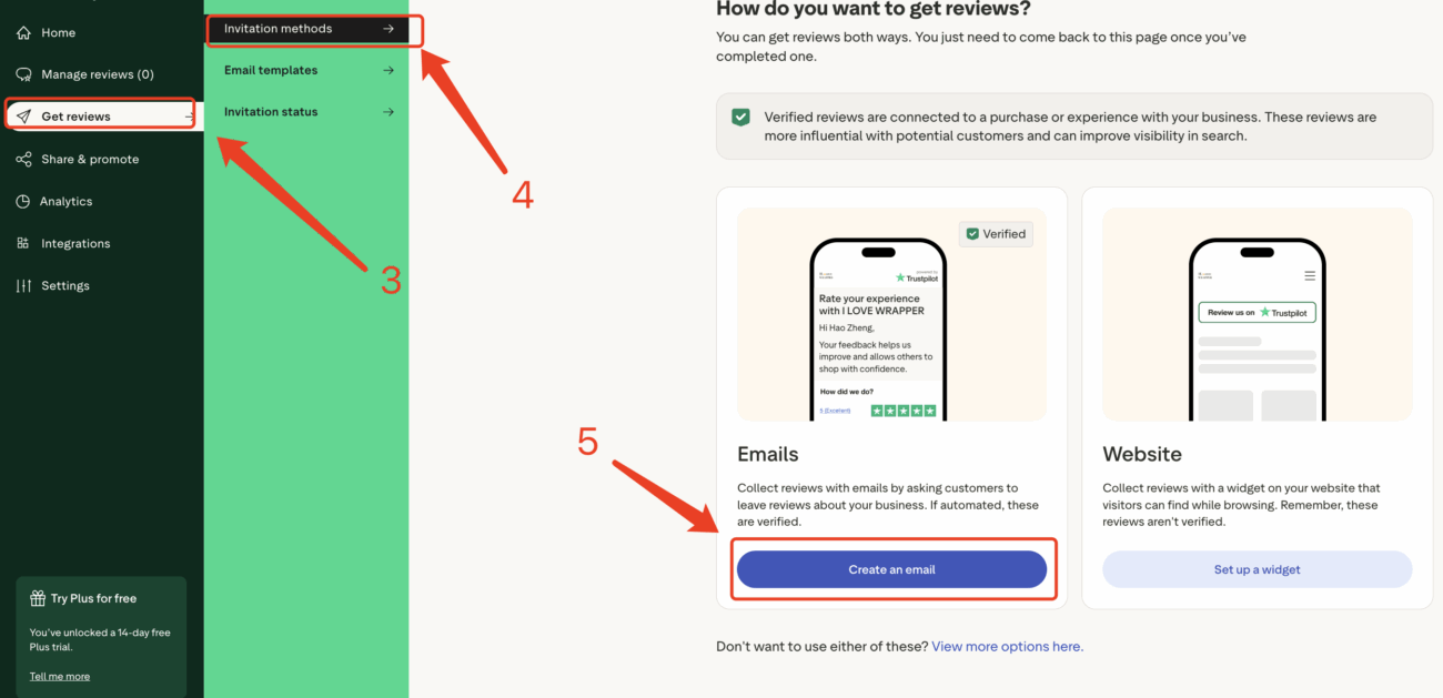 3 Get reviews →4 Invitation methods → 5 Create an Email